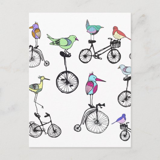 Carte Postale Illustration de vélo d'oiseau (Devant)