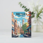 Carte Postale Illustration de voyage à Bruges Belgique (Debout devant)