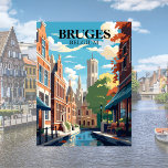 Carte Postale Illustration de voyage à Bruges Belgique<br><div class="desc">Plongez dans le passé avec notre carte postale illustrée vintage capturant la beauté intemporelle de Bruges, en Belgique. Errer à travers les rues pavées bordées de bâtiments médiévaux, traverser des canaux pittoresques et admirer l'architecture complexe de cette ville enchanteresse. Avec une touche nostalgique, notre œuvre d'art évoque l'atmosphère romantique et...</div>