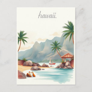 Carte Postale Illustration de voyage à l'aquarelle d'Hawaï vinta