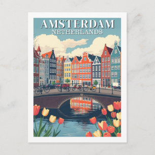 Carte Postale Illustration de voyage à vélo à Amsterdam aux Pays