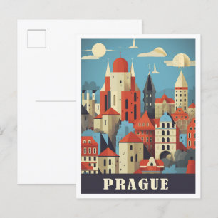 Carte Postale Illustration de voyage Art tchèque Prague