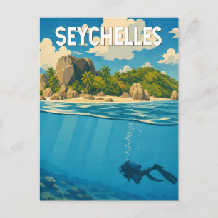 Carte Postale Illustration de voyage aux Seychelles Art vintage