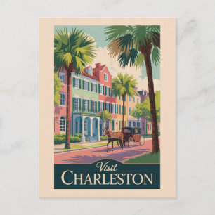 Carte Postale Illustration de voyage d'art à Charleston Caroline