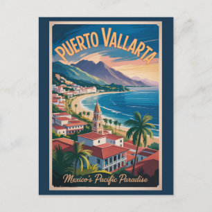 Carte Postale Illustration de voyage d'art à Puerto Vallarta au 