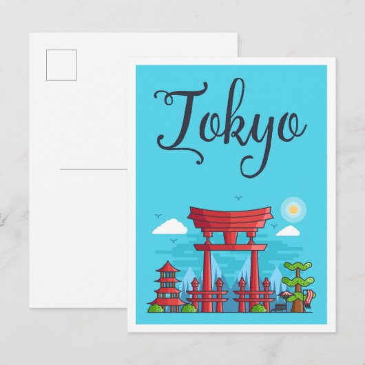 Carte Postale Illustration de voyage d'art au Japon à Tokyo (Devant / Derrière)