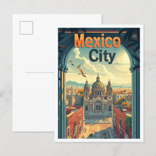 Carte Postale Illustration de voyage d'art Vintage à Mexico
