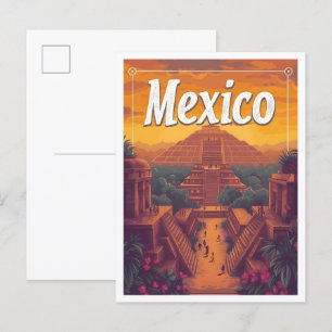 Carte Postale Illustration de voyage d'Art Vintage Aztec Mexique