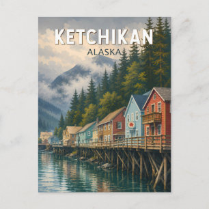 Carte Postale Illustration de voyage d'art vintage de Ketchikan 