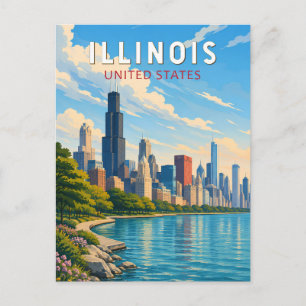 Carte Postale Illustration de voyage d'art vintage de l'Illinois
