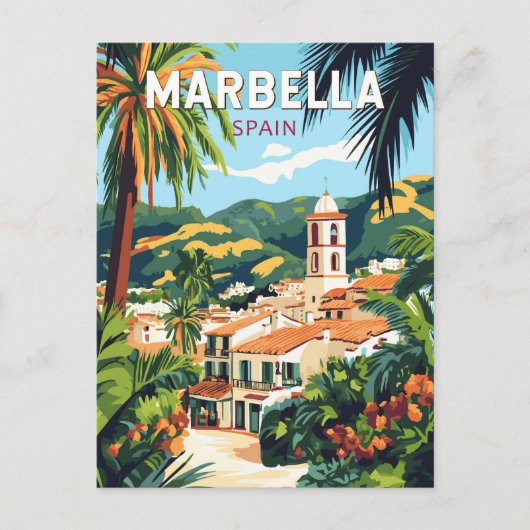 Carte Postale Illustration de voyage d'art vintage de Marbella E (Devant)