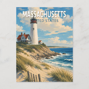 Carte Postale Illustration de voyage d'art vintage du Massachuse