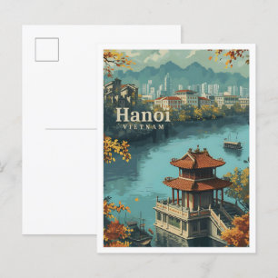 Carte Postale Illustration de voyage d'Art Vintage Hanoï Vietnam