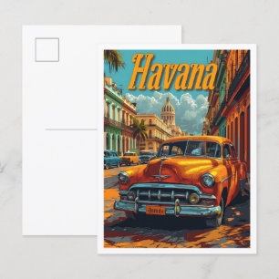 Carte Postale Illustration de voyage d'Art Vintage Havana Cuba