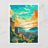 Carte Postale Illustration de voyage d'Athènes Grèce Art (Devant)