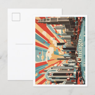 Carte Postale Illustration de voyage de Chicago Illinois Pop Art