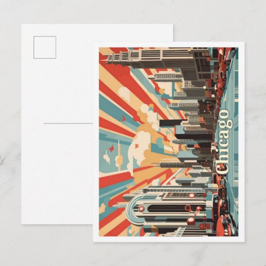 Carte Postale Illustration de voyage de Chicago Illinois Pop Art (Devant / Derrière)