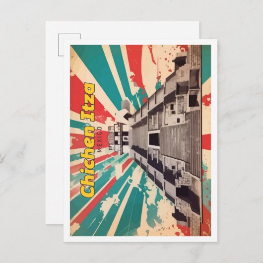Carte Postale Illustration de voyage de Chichen Itza Mexico Pop  (Devant / Derrière)