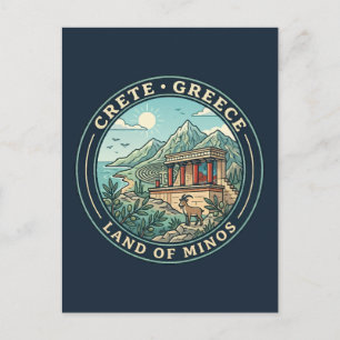 Carte Postale Illustration de voyage de Crète Grèce Badge d'art