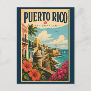 Carte Postale Illustration de voyage de la côte de Porto Rico Ar