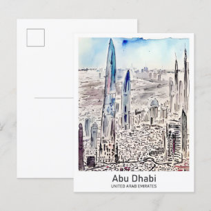 Carte Postale Illustration de voyage de l'aquarelle d'Abu Dhabi