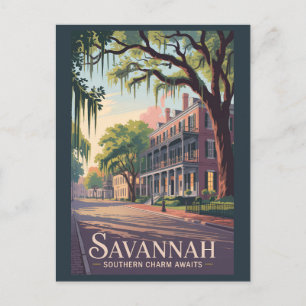 Carte Postale Illustration de voyage de Savannah Géorgie Art vin