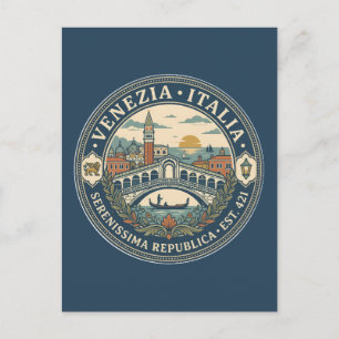 Carte Postale Illustration de voyage de Venise Italie Badge d'ar