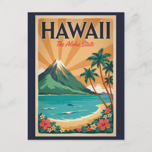Carte Postale Illustration de voyage de volcan d'Hawaii Art vint