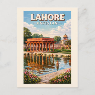 Carte Postale Illustration de voyage des jardins de Lahore Pakis