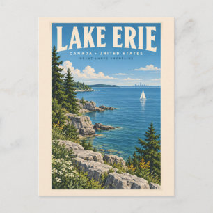 Carte Postale Illustration de voyage du lac Érié Art vintage