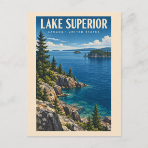 Carte Postale Illustration de voyage du lac Supérieur Art vintag