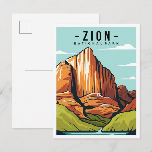 Carte Postale Illustration de voyage du Parc national de Zion Ut (Devant / Derrière)