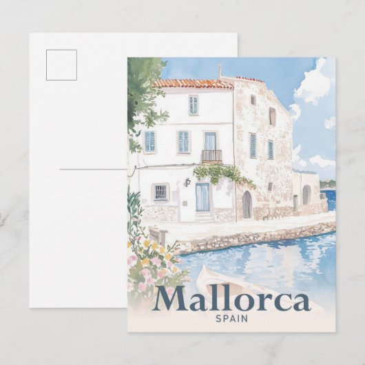 Carte Postale Illustration de voyage en aquarelle de Mallorca Es (Devant / Derrière)