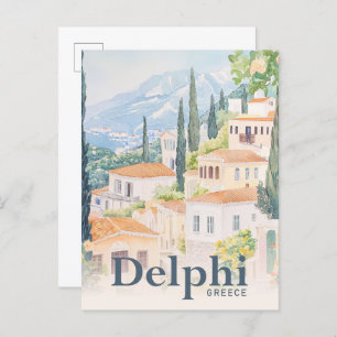 Carte Postale Illustration de voyage en aquarelle Delphi Greece