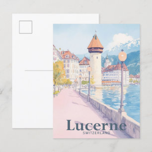 Carte Postale Illustration de voyage en aquarelle Lucerne Suisse