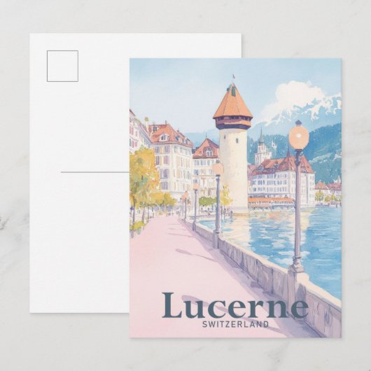 Carte Postale Illustration de voyage en aquarelle Lucerne Suisse (Devant / Derrière)