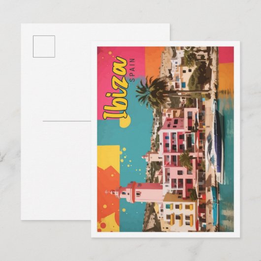 Carte Postale Illustration de voyage Pop Art Ibiza Espagne (Devant / Derrière)