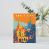 Carte Postale Illustration de voyage rétro à Barcelone en Espagn (Debout devant)