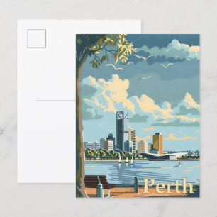 Carte Postale Illustration de voyage Retro Vintage Perth Austral