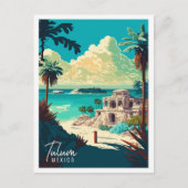 Carte Postale Illustration de voyage Tulum Mexico vintage (Devant)
