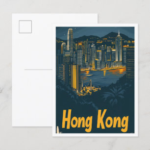 Carte Postale Illustration de voyage vintage à Hong Kong Chine