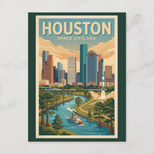 Carte Postale Illustration de voyage vintage à Houston Texas