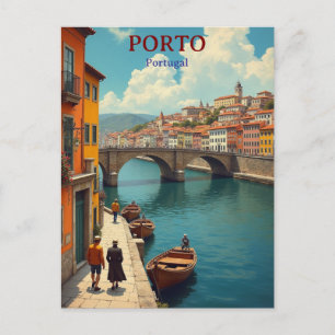 Carte Postale Illustration de voyage vintage à Porto Portugal