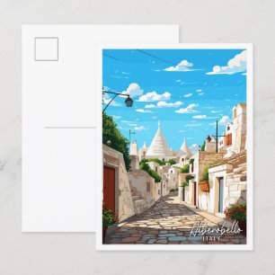Carte Postale Illustration de voyage vintage Alberobello Italie