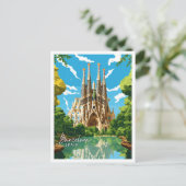 Carte Postale Illustration de voyage vintage Barcelone Espagne (Debout devant)