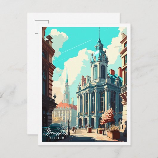 Carte Postale Illustration de voyage vintage Bruxelles Belgique (Devant / Derrière)