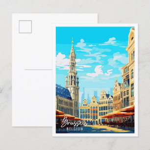 Carte Postale Illustration de voyage vintage Bruxelles Belgique