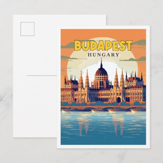 Carte Postale Illustration de voyage vintage Budapest Hungary (Devant / Derrière)