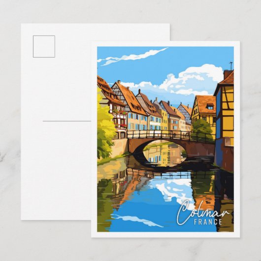 Carte Postale Illustration de voyage vintage Colmar France (Devant / Derrière)
