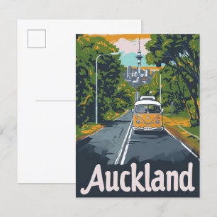 Carte Postale Illustration de voyage Vintage d'Auckland Aussie